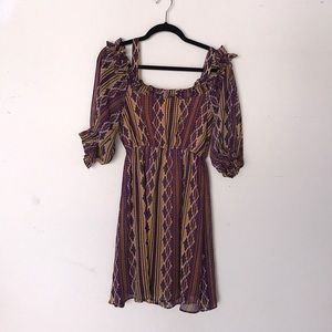 Chiffon purple and gold patterned dress